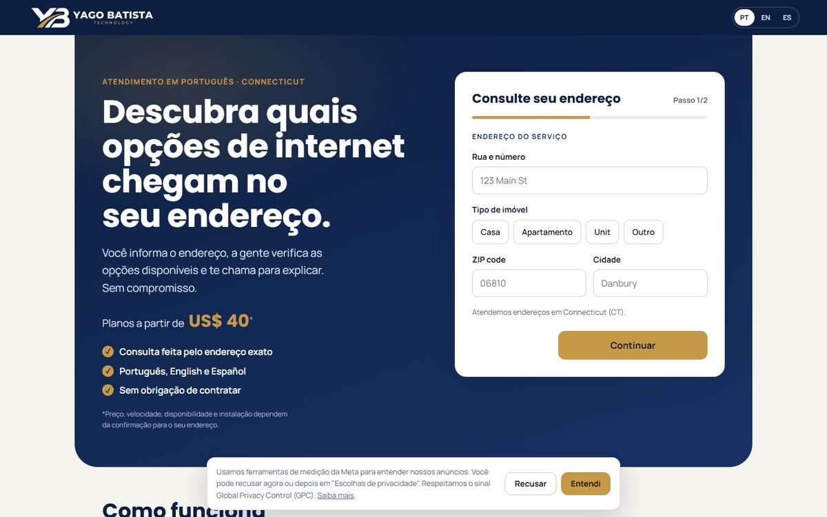 Landing de internet da Batista